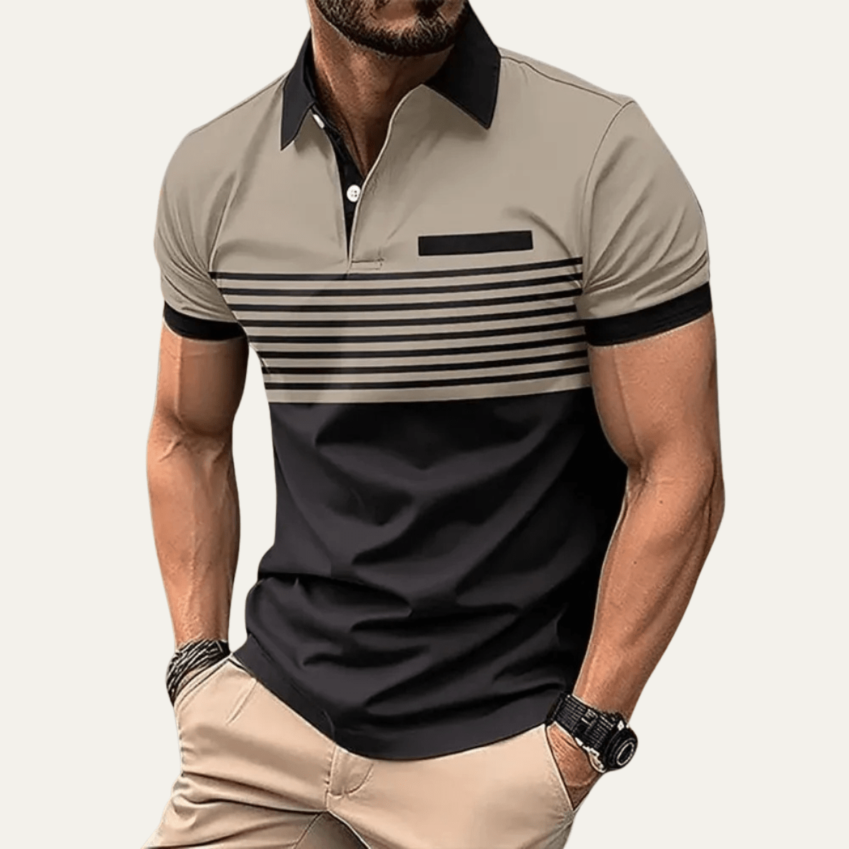 Polo Homme — Coupe Slim Motif Rayé Col Boutonné