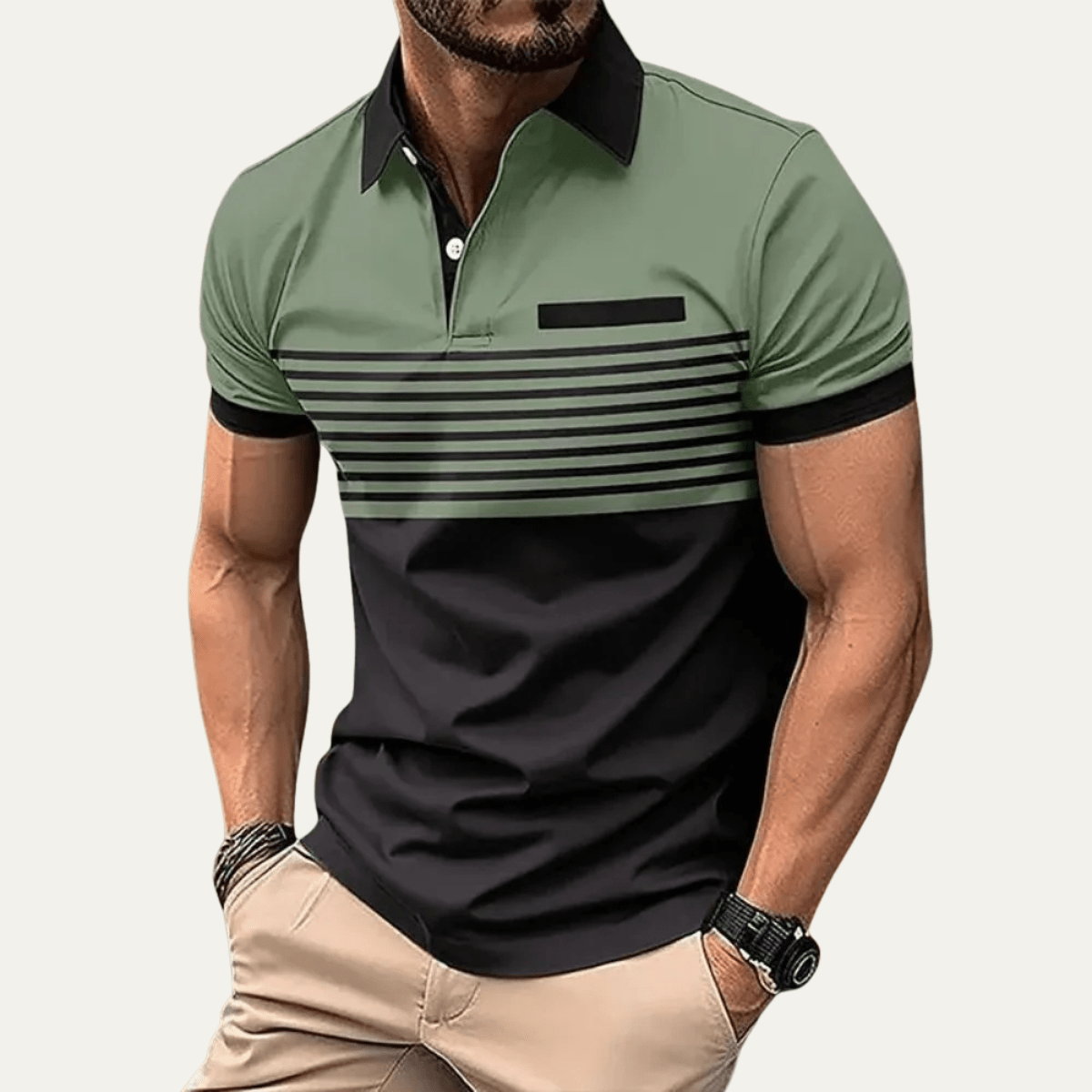Polo Homme — Coupe Slim Motif Rayé Col Boutonné