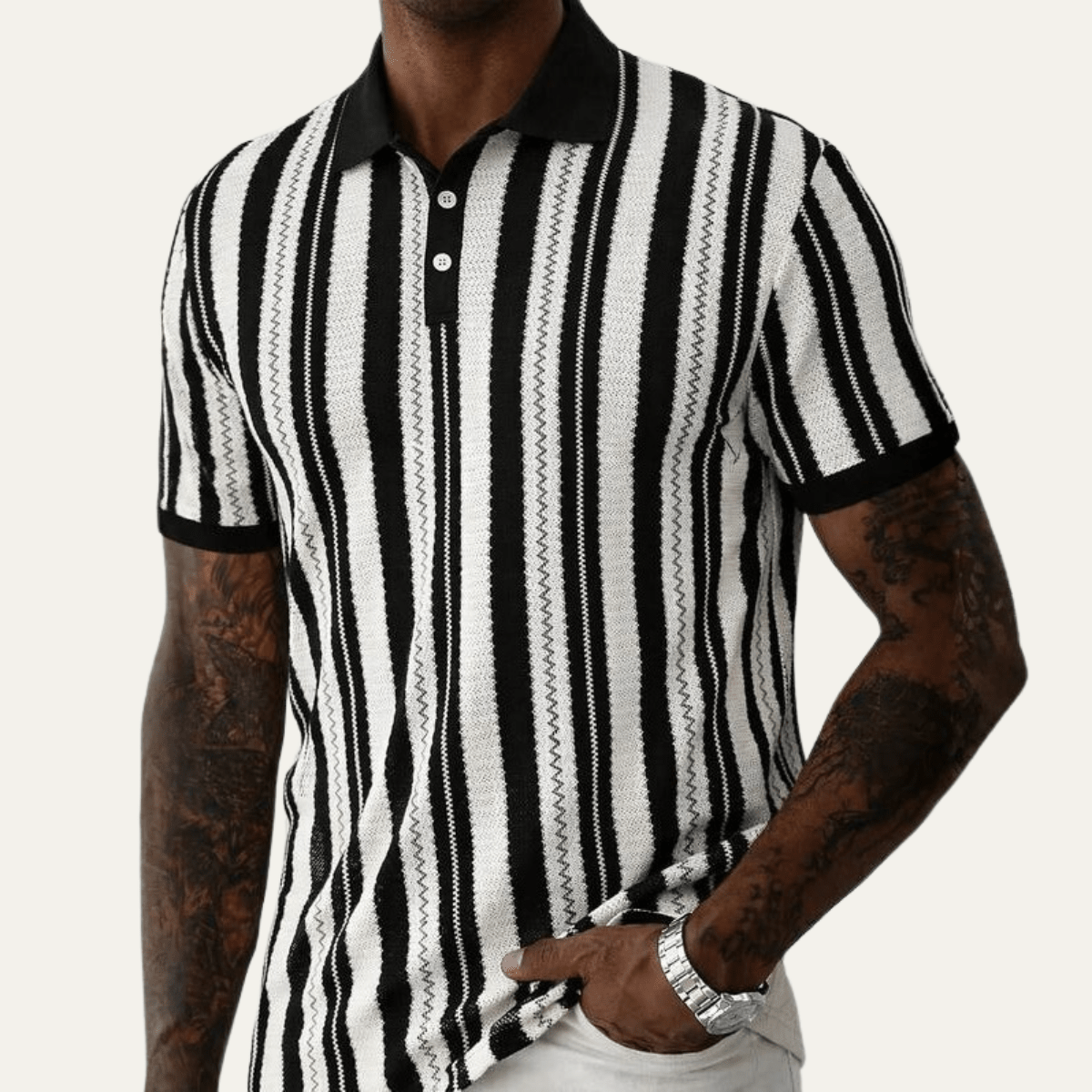 Polo Homme — Tricot Rayé Manches Courtes Design Col