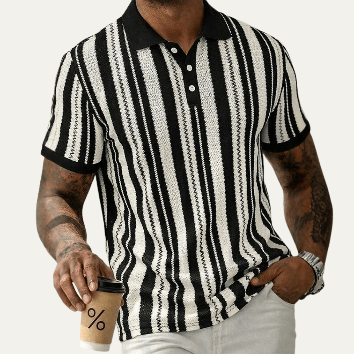 Polo Homme — Tricot Rayé Manches Courtes Design Col