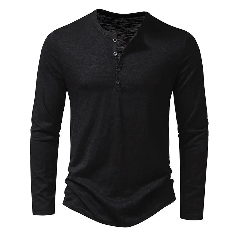 Camicia da uomo — Maniche lunghe, collo tondo, patta con bottoni