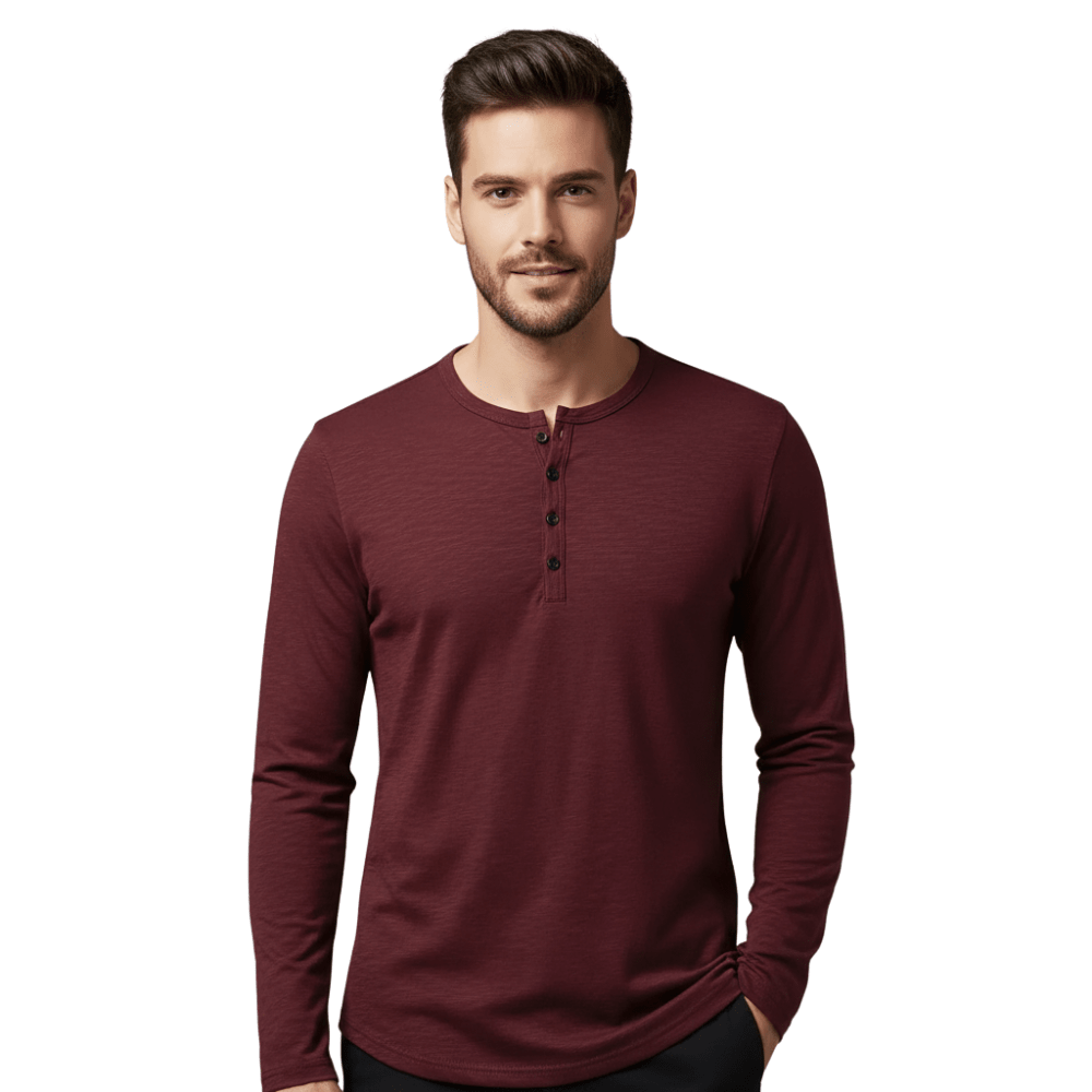 Camicia da uomo — Maniche lunghe, collo tondo, patta con bottoni
