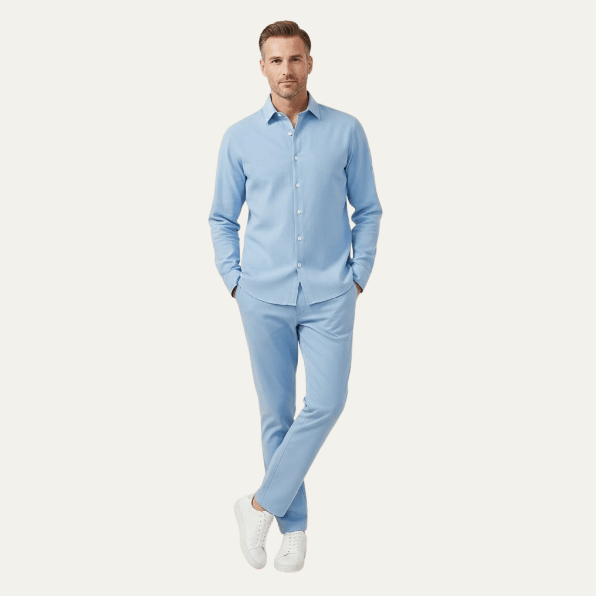 Completo camicia e pantaloni uomo — Maniche lunghe, vestibilità comoda, design coordinato
