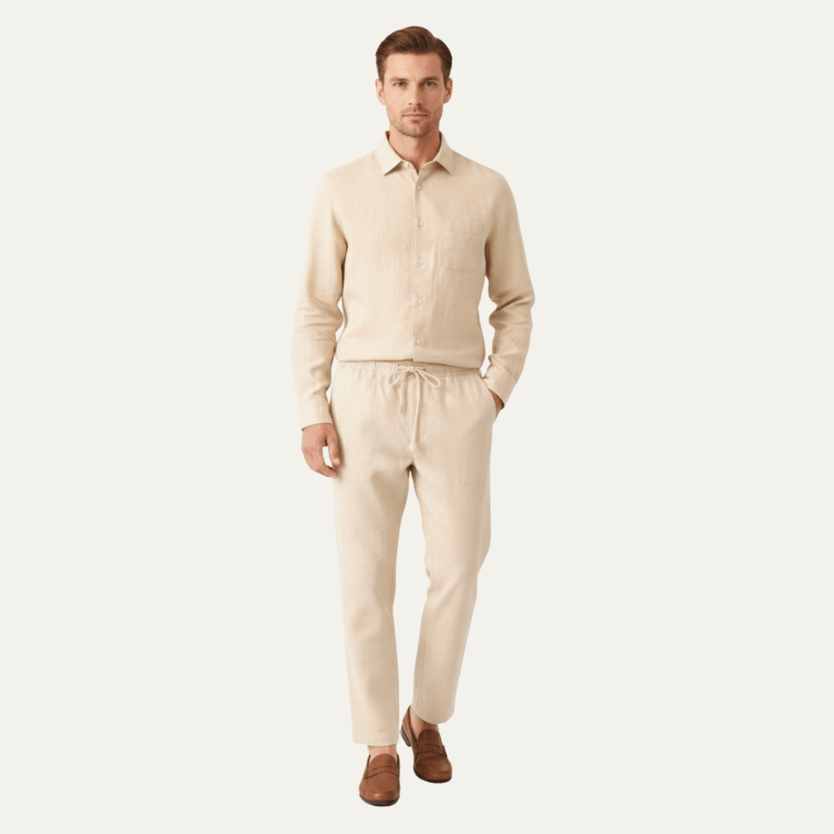 Completo camicia e pantaloni uomo — Maniche lunghe, vestibilità comoda, design coordinato