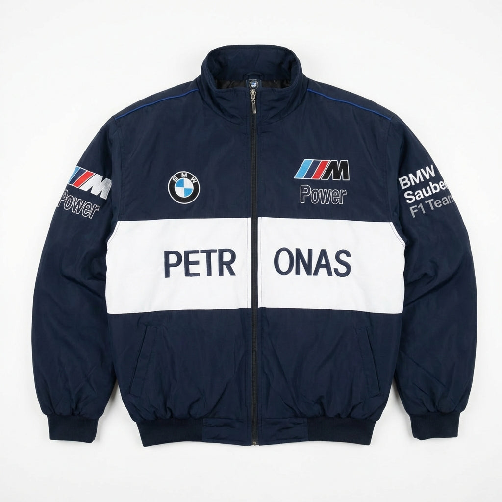 Chaqueta con cremallera del Equipo BMW Sauber F1 Azul marino | Logos de carreras M Power Petronas