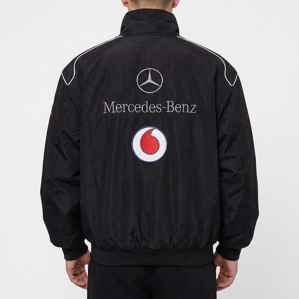 Chaqueta de Carreras Mercedes-Benz Negra | Cremallera completa con cuello alto Motorsport