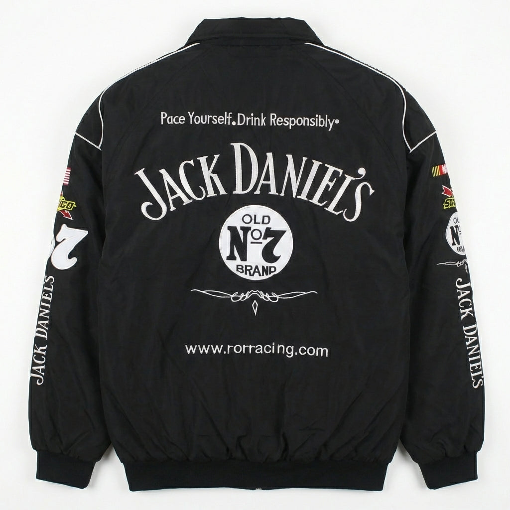 Giacca Racing Jack Daniel's Old No. 7 Nera | Zip Completa con Loghi Sponsor NASCAR