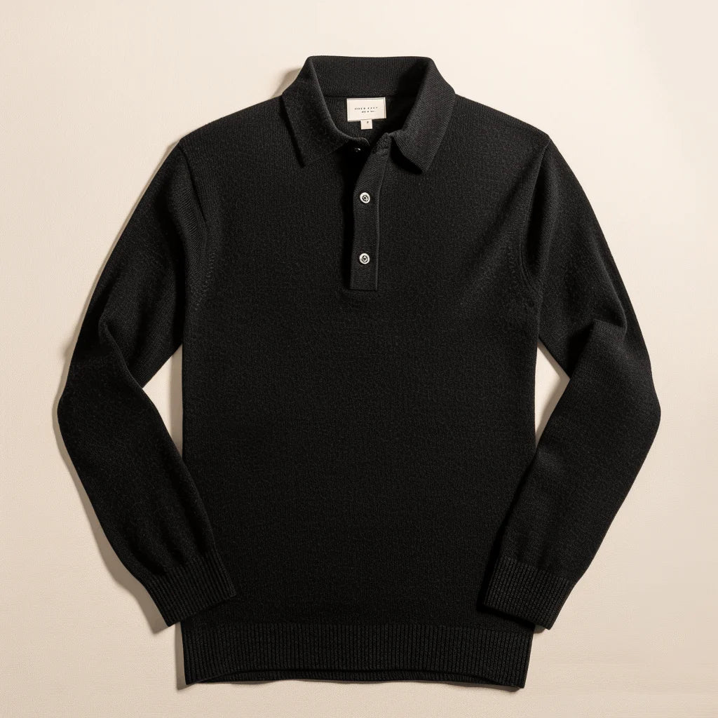 Maglione polo lavorato a maglia uomo, maniche lunghe, pullover casual