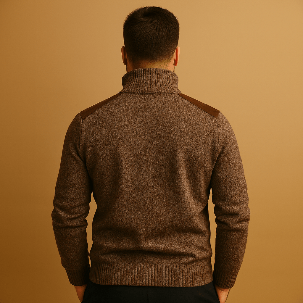 Suéter con media cremallera para hombre, diseño con cuello y bolsillo en el pecho