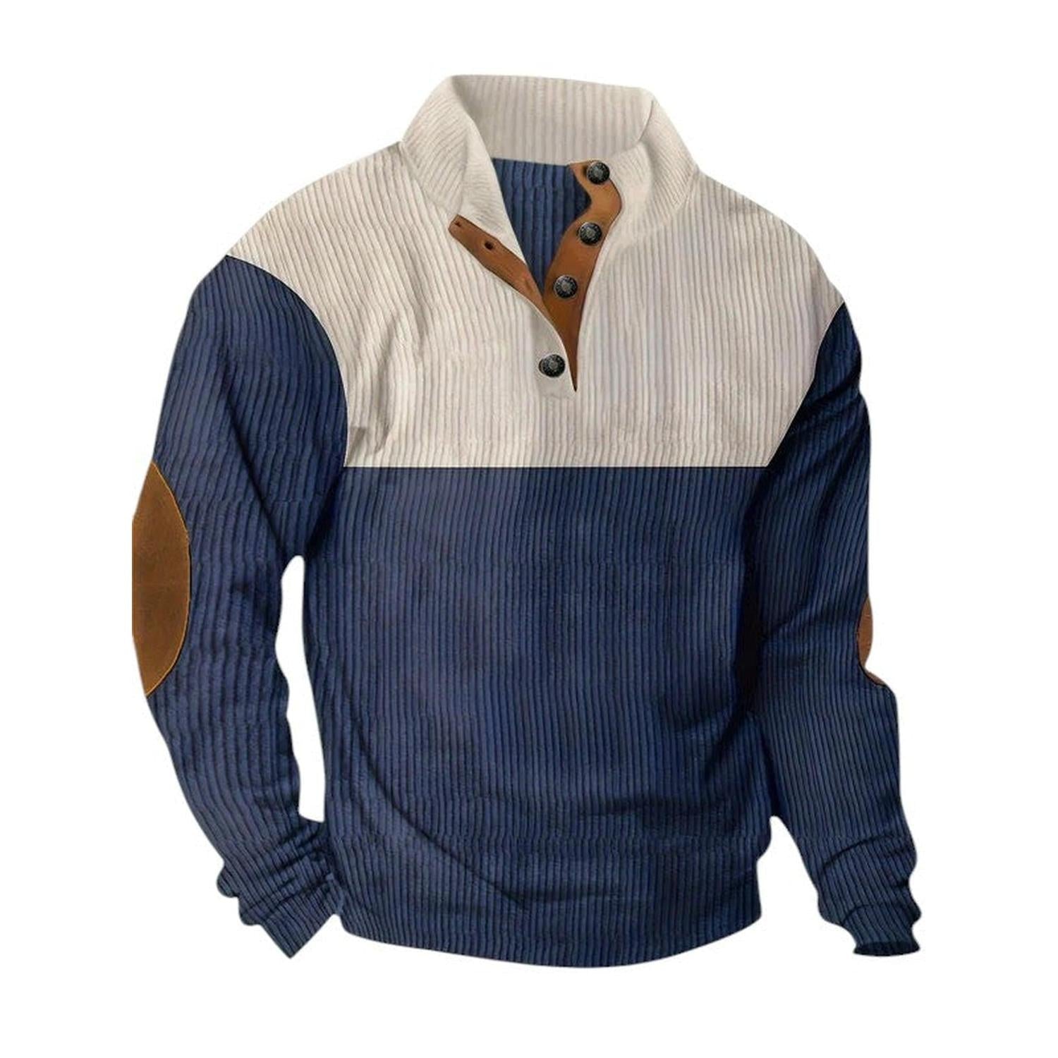 Pull Homme Col Montant Boutonné Côtelé Manches Longues Coudières