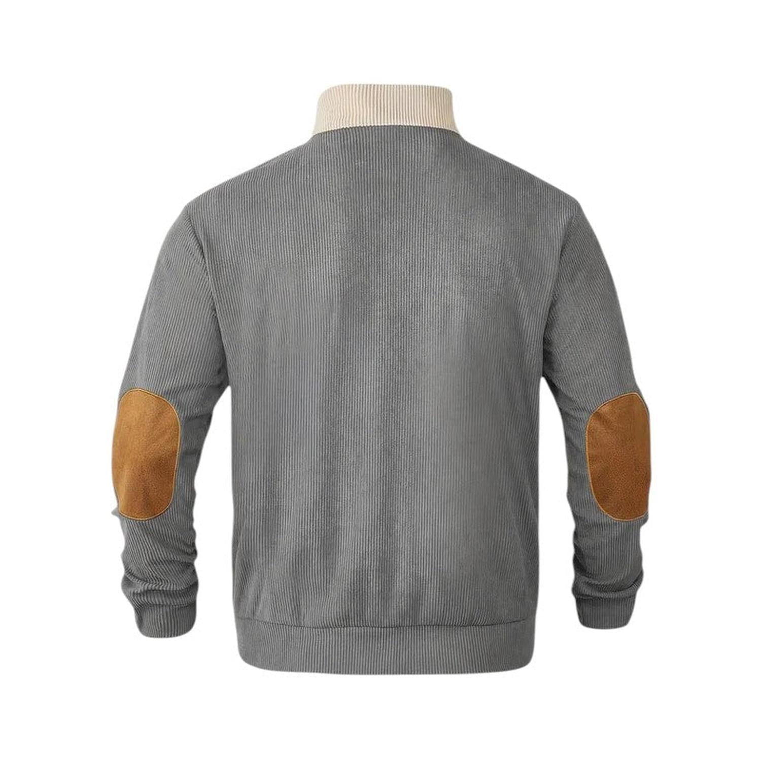 Pull Homme Col Montant Boutonné Côtelé Manches Longues Coudières