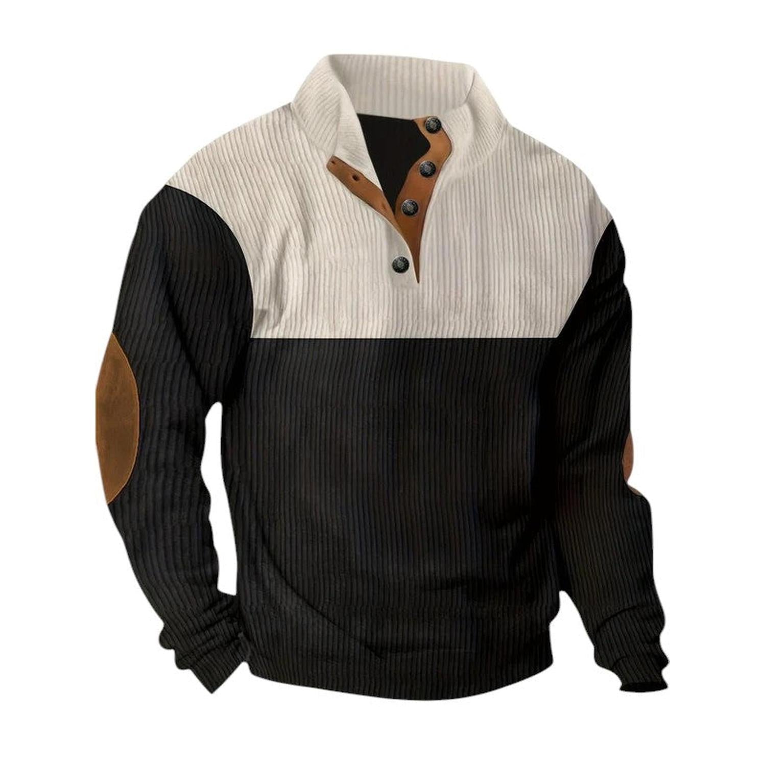 Pull Homme Col Montant Boutonné Côtelé Manches Longues Coudières