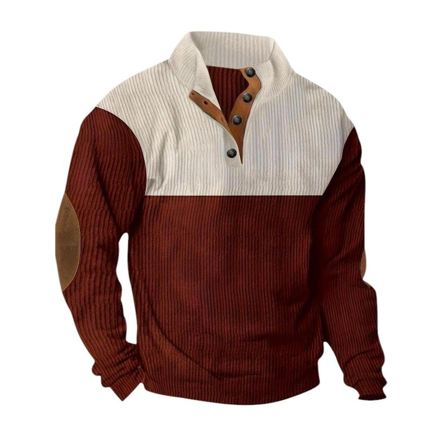 Pull Homme Col Montant Boutonné Côtelé Manches Longues Coudières