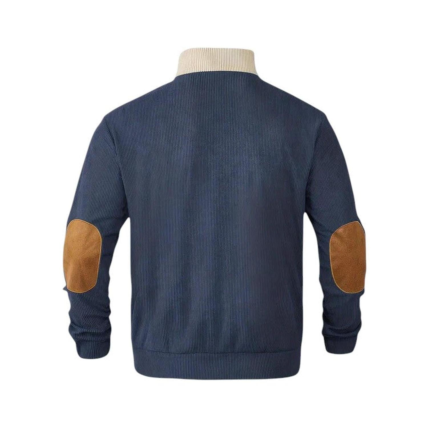 Pull Homme Col Montant Boutonné Côtelé Manches Longues Coudières
