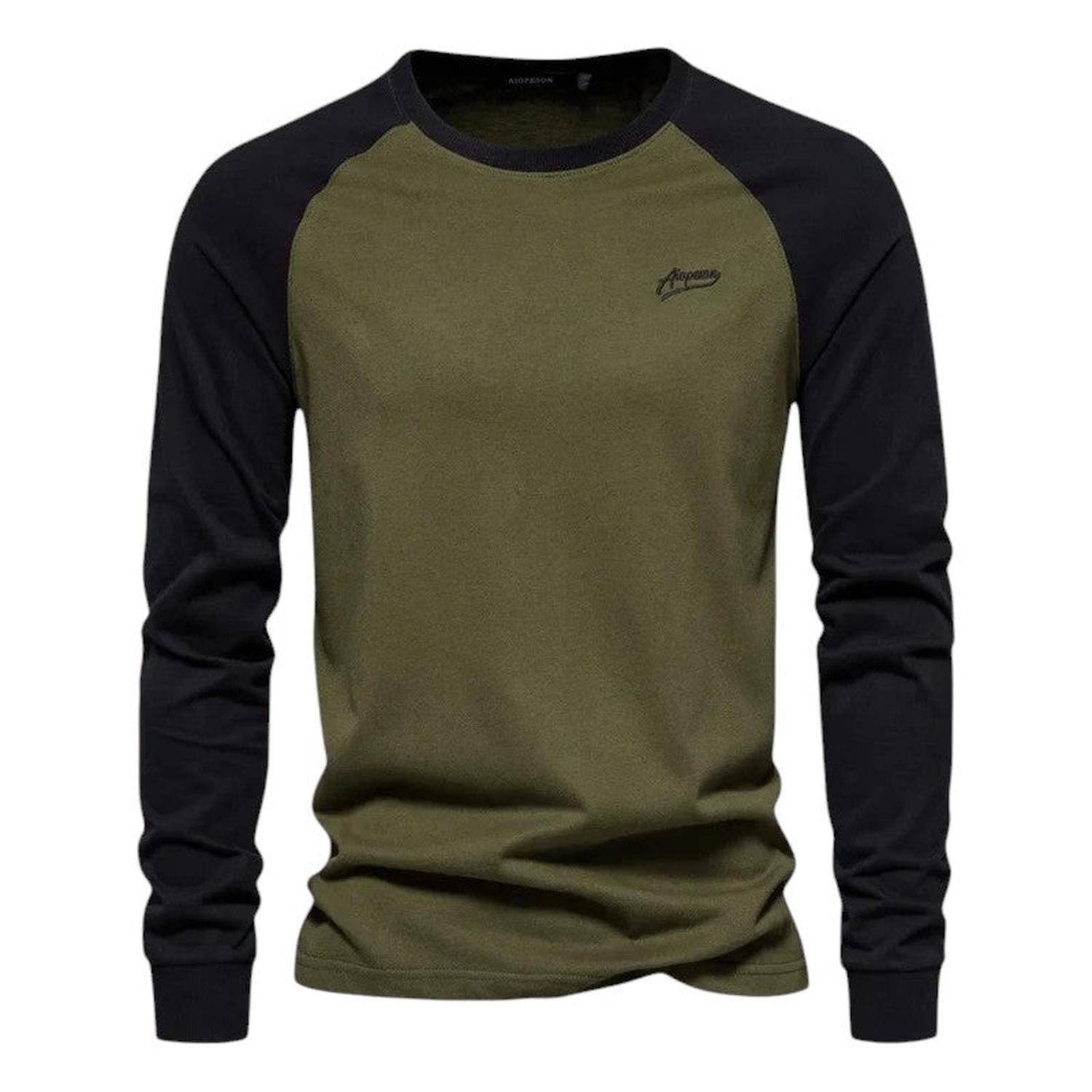 T-Shirt Raglan Homme Manches Longues Col Rond Coupe Régulière Vêtements de Sport Décontractés