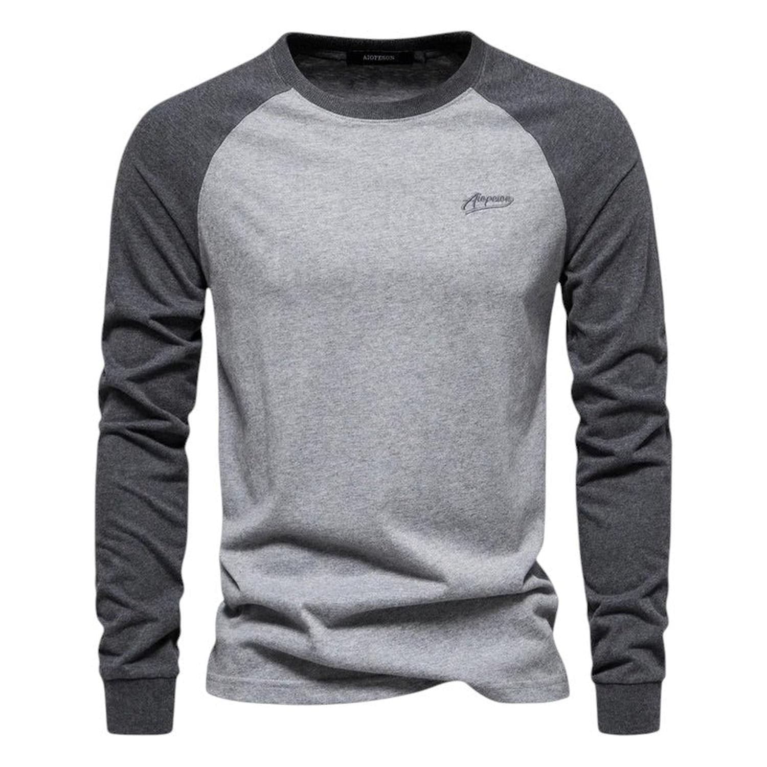 T-Shirt Raglan Homme Manches Longues Col Rond Coupe Régulière Vêtements de Sport Décontractés
