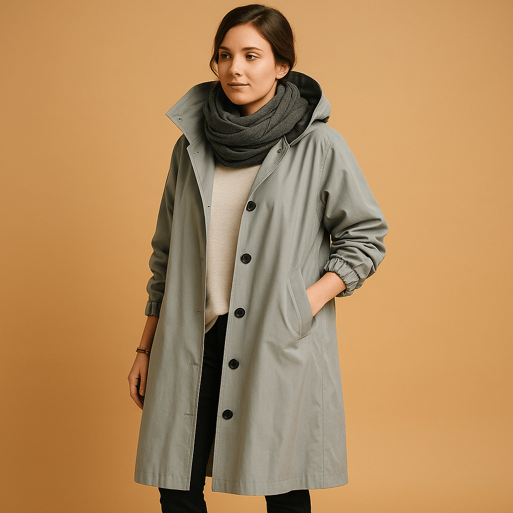 Impermeable para mujer largo con diseño resistente al agua y cintura ajustable