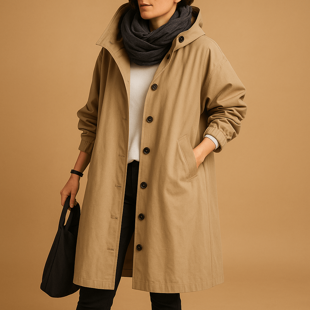 Impermeable para mujer largo con diseño resistente al agua y cintura ajustable