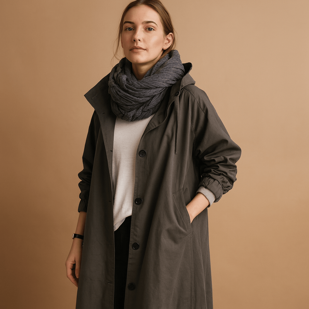 Impermeable para mujer largo con diseño resistente al agua y cintura ajustable