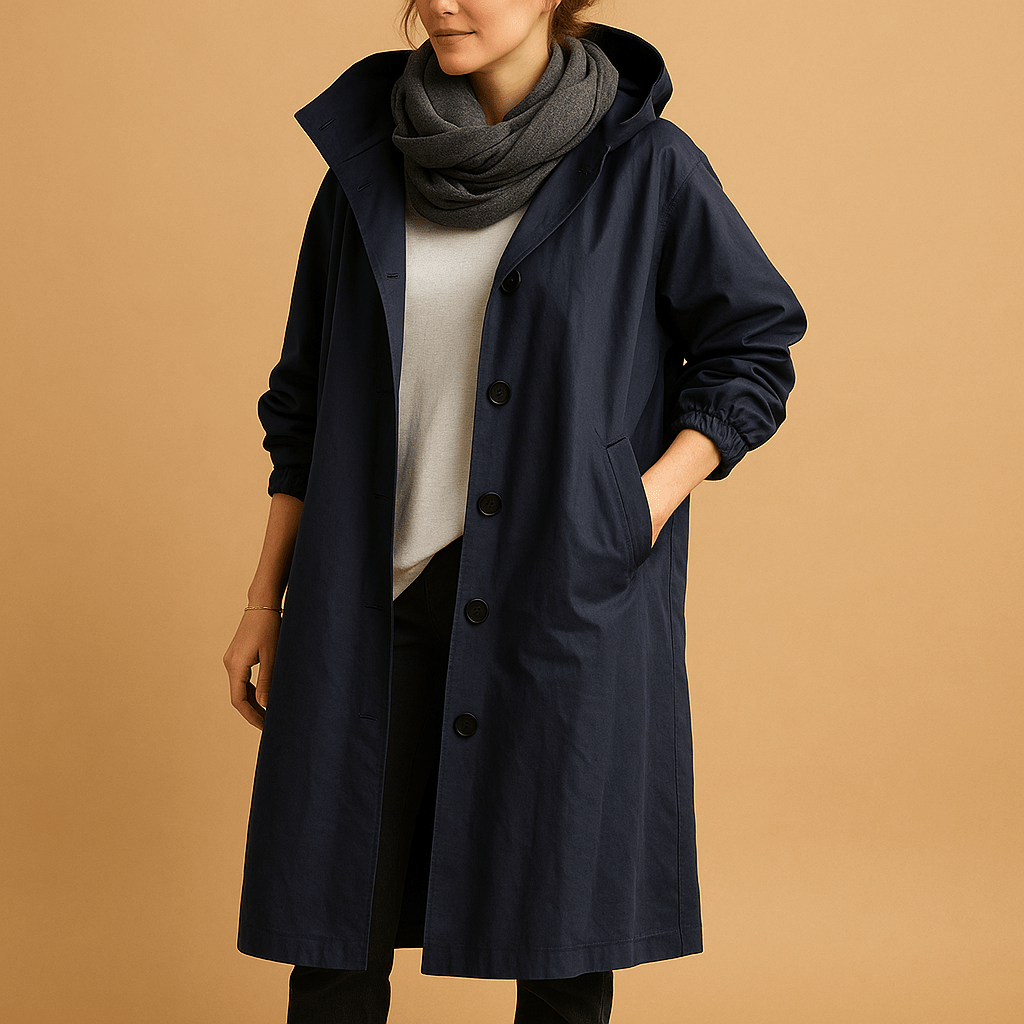 Impermeable para mujer largo con diseño resistente al agua y cintura ajustable