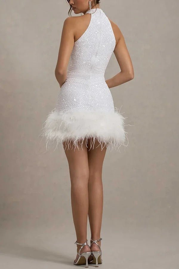 Paillettenkleid Damen Neckholder Mini Schnitt Glamouröser Look