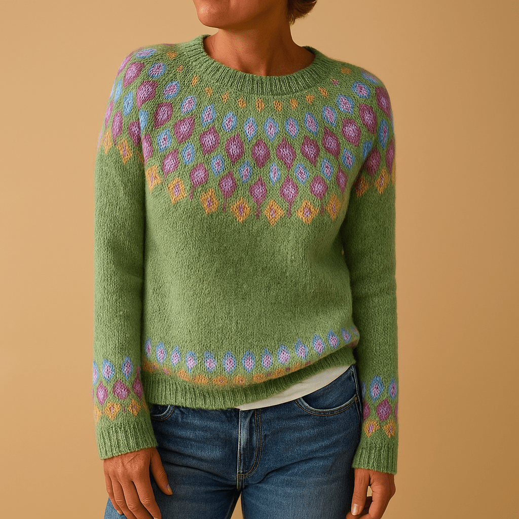 Maglione Donna Design Stampato con Scollo Classico e Vestibilità Comoda