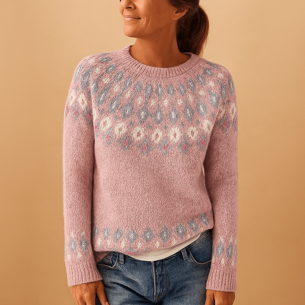 Maglione Donna Design Stampato con Scollo Classico e Vestibilità Comoda