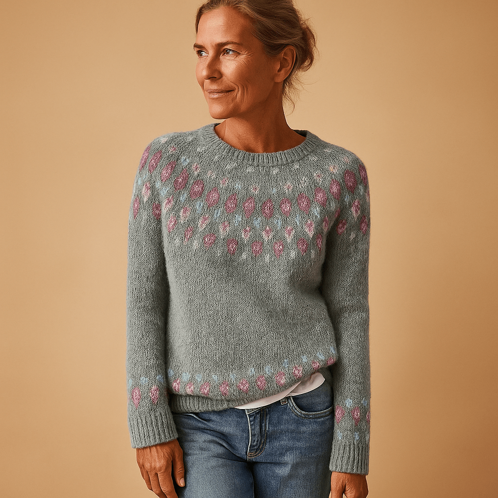 Maglione Donna Design Stampato con Scollo Classico e Vestibilità Comoda