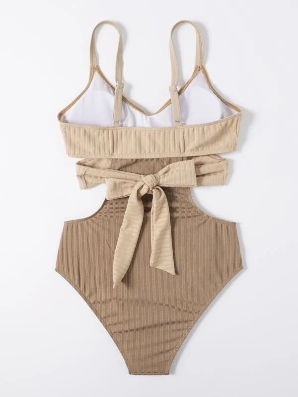 Damen Badeanzug, Einteiler, überkreuzter Bund, Cut-Out