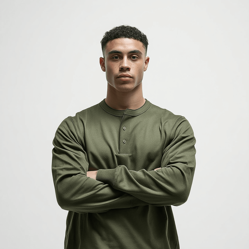 T-Shirt Herren Langarm Kragenlos
