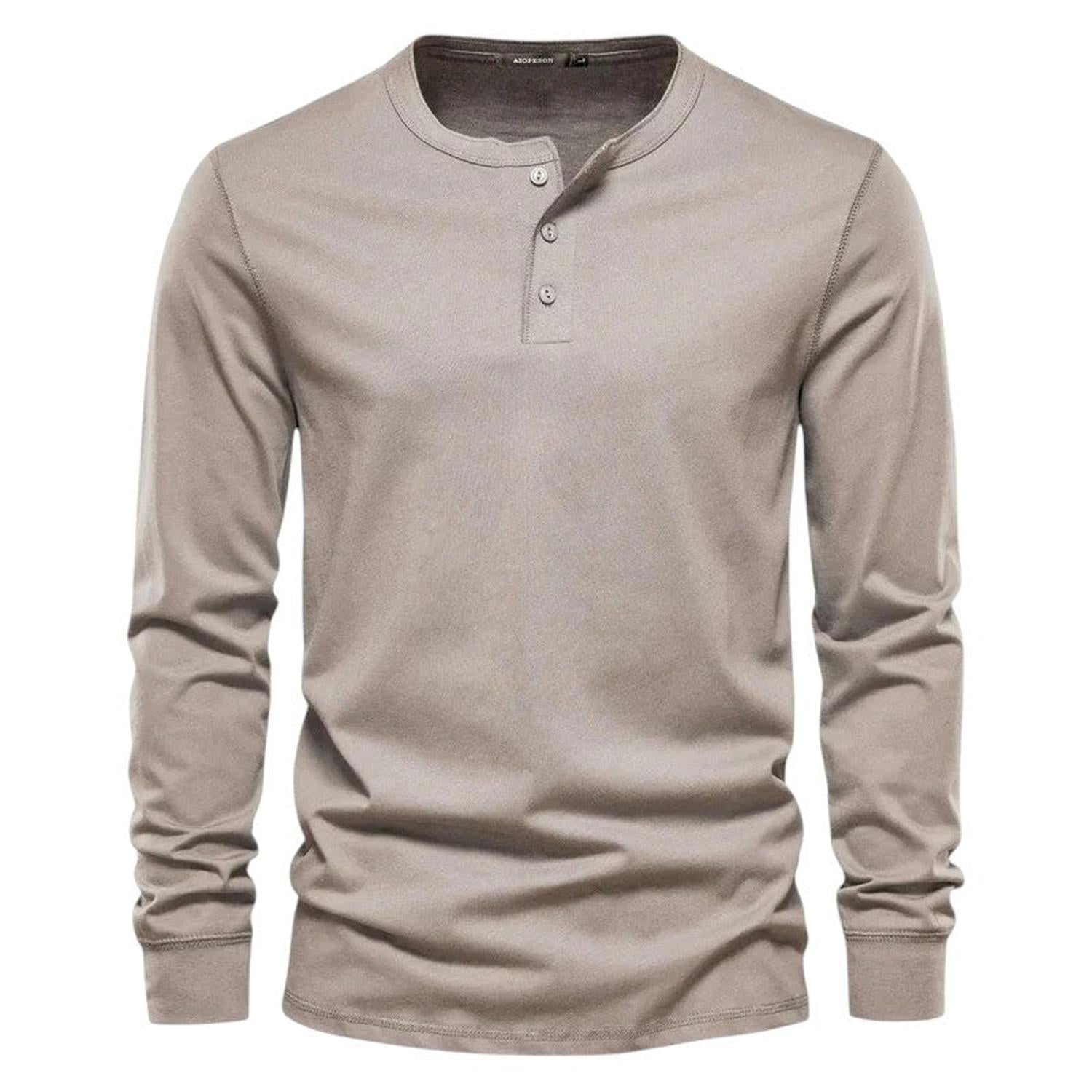 T-Shirt Herren Langarm Kragenlos