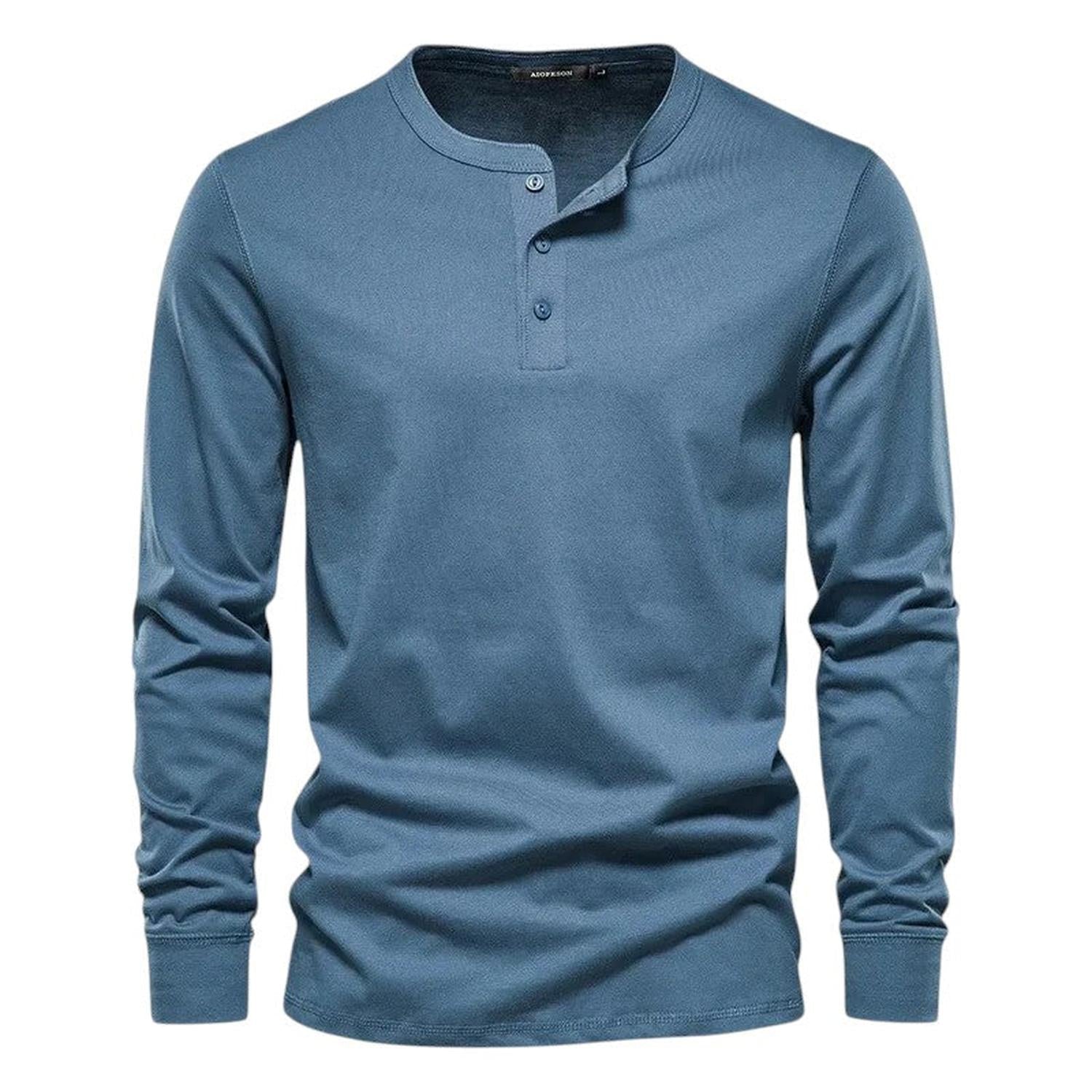 T-Shirt Herren Langarm Kragenlos