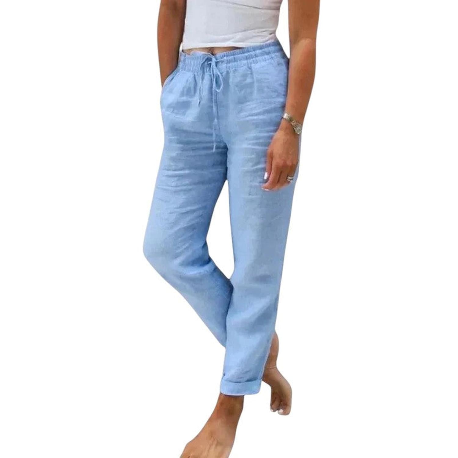 Pantaloni da donna in lino, vestibilità comoda con coulisse in vita, freschi e confortevoli per tutti i giorni