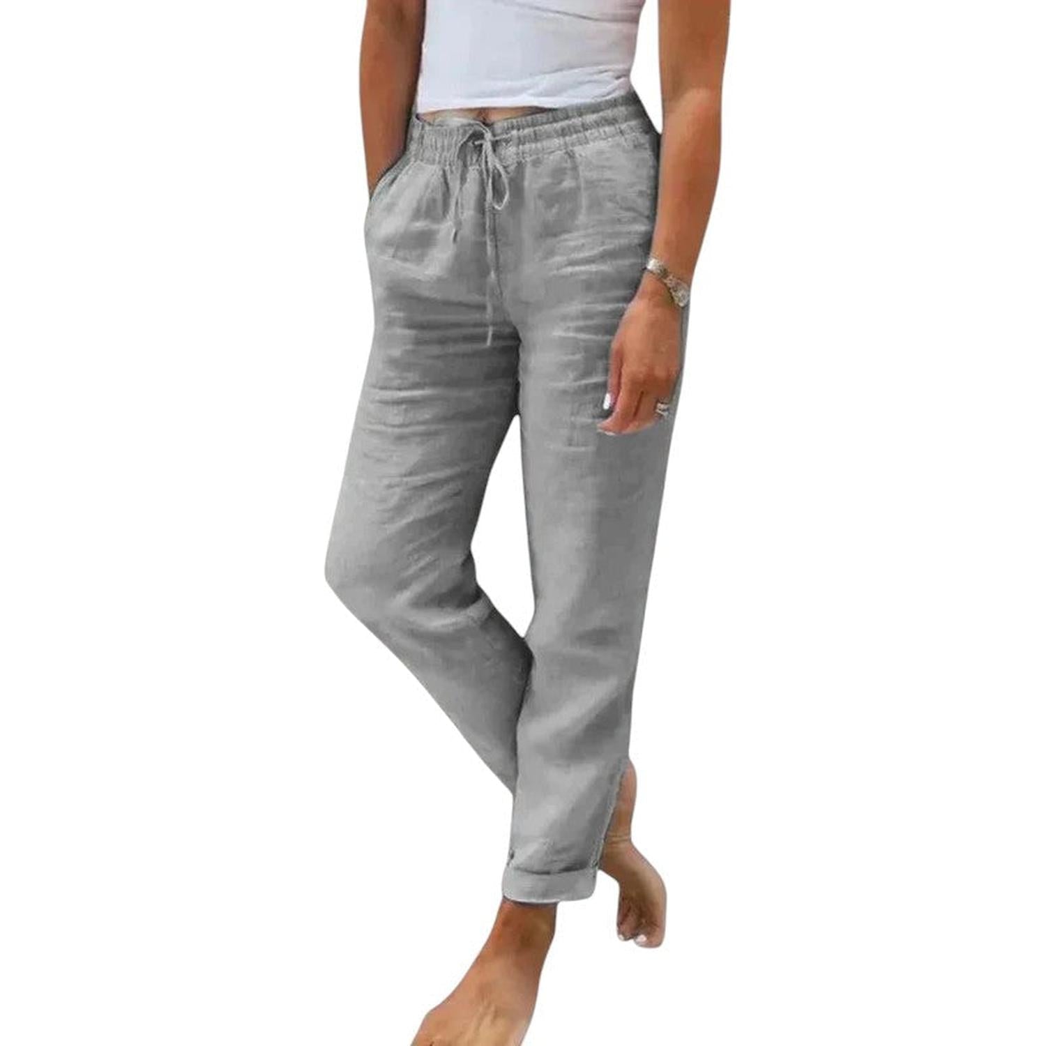 Hosen Damen Leinen, lockere Passform, Kordelzugbund, kühl, bequem für jeden Tag  