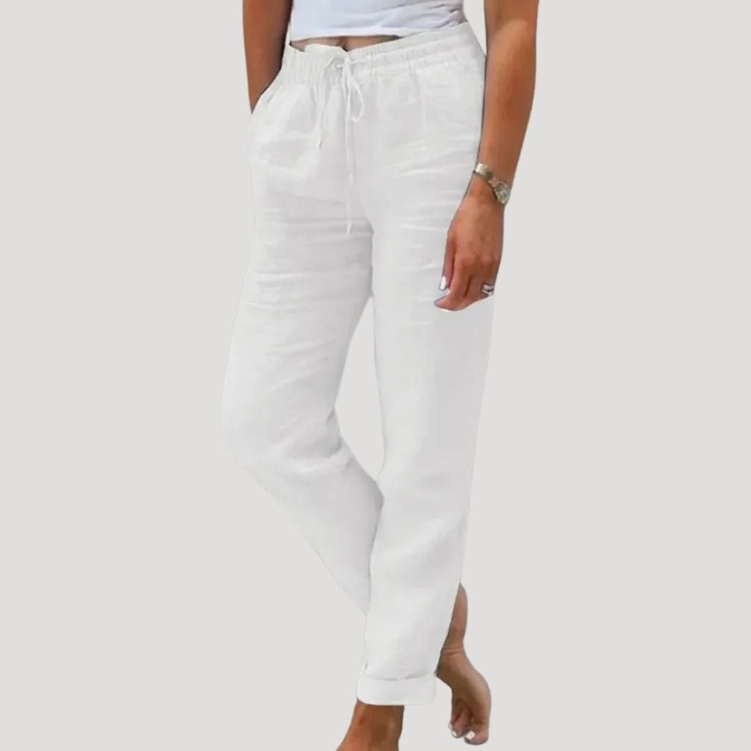 Damen Hose Leinen, schmal zulaufend, elastischer Kordelzugbund