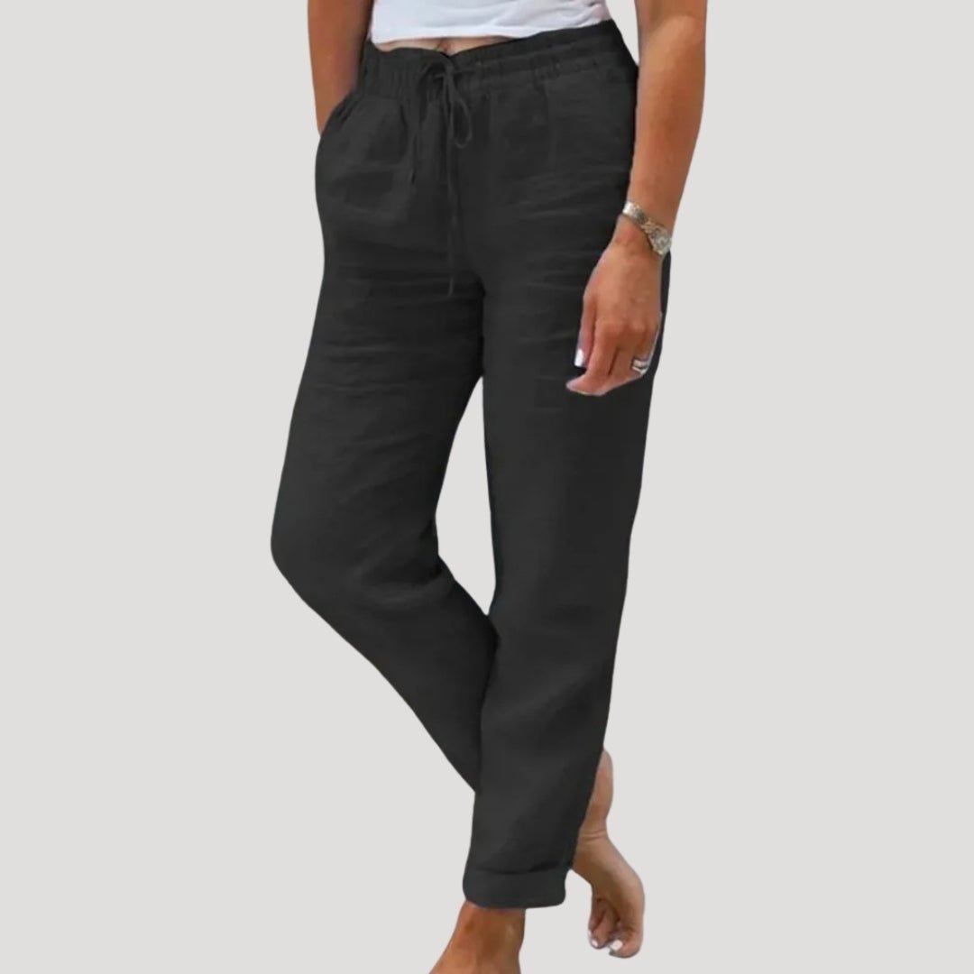 Damen Hose Leinen, schmal zulaufend, elastischer Kordelzugbund