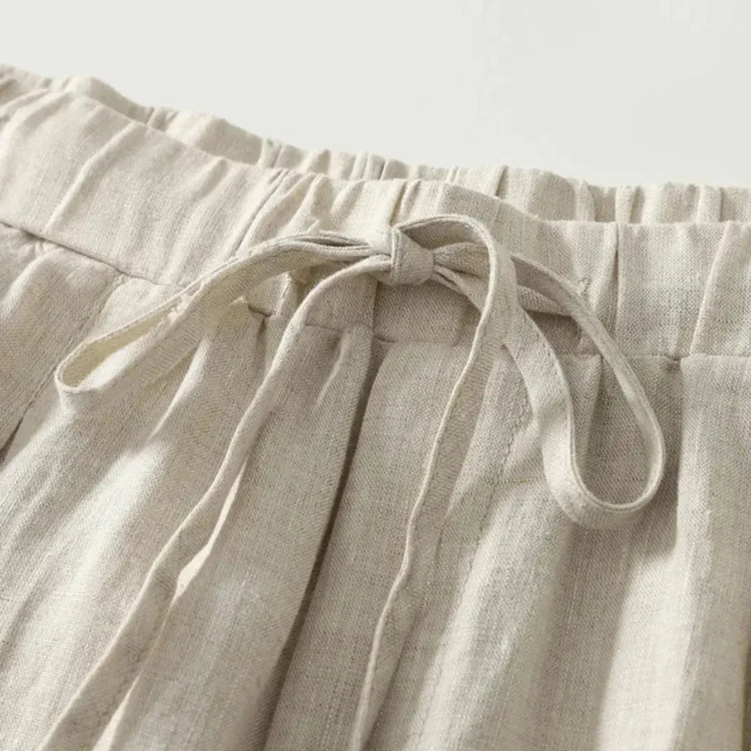 Pantaloni da donna in lino, gamba larga, lunghezza alla caviglia, vita con coulisse