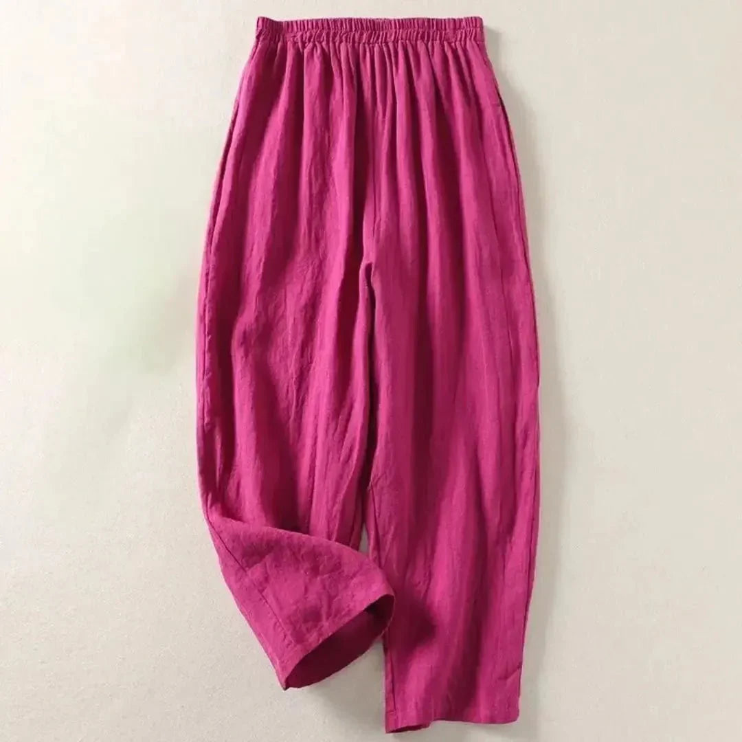Damen Hose, lockere Passform, verkürzte Länge, elastischer Bund