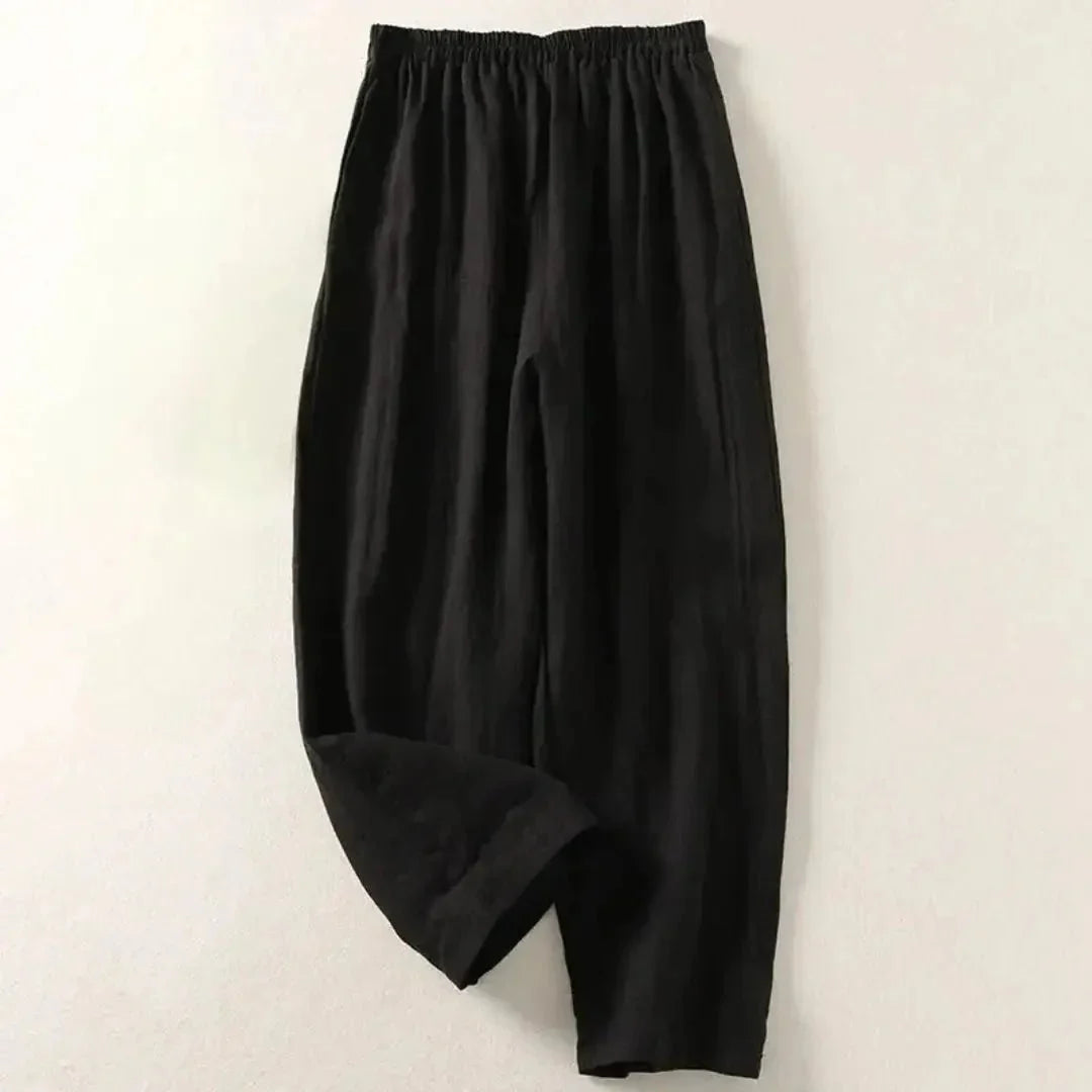 Damen Hose, lockere Passform, verkürzte Länge, elastischer Bund
