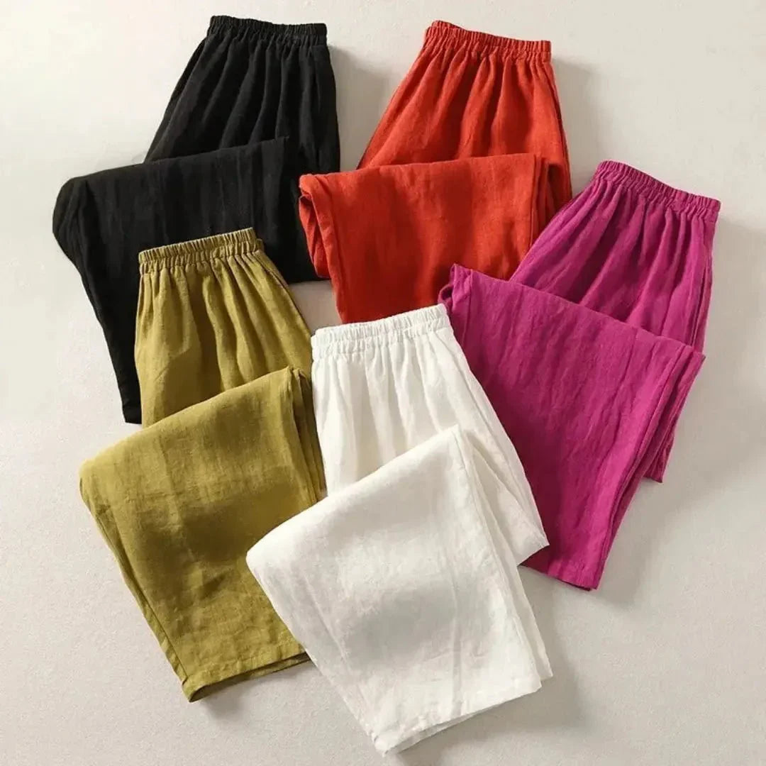 Damen Hose, lockere Passform, verkürzte Länge, elastischer Bund