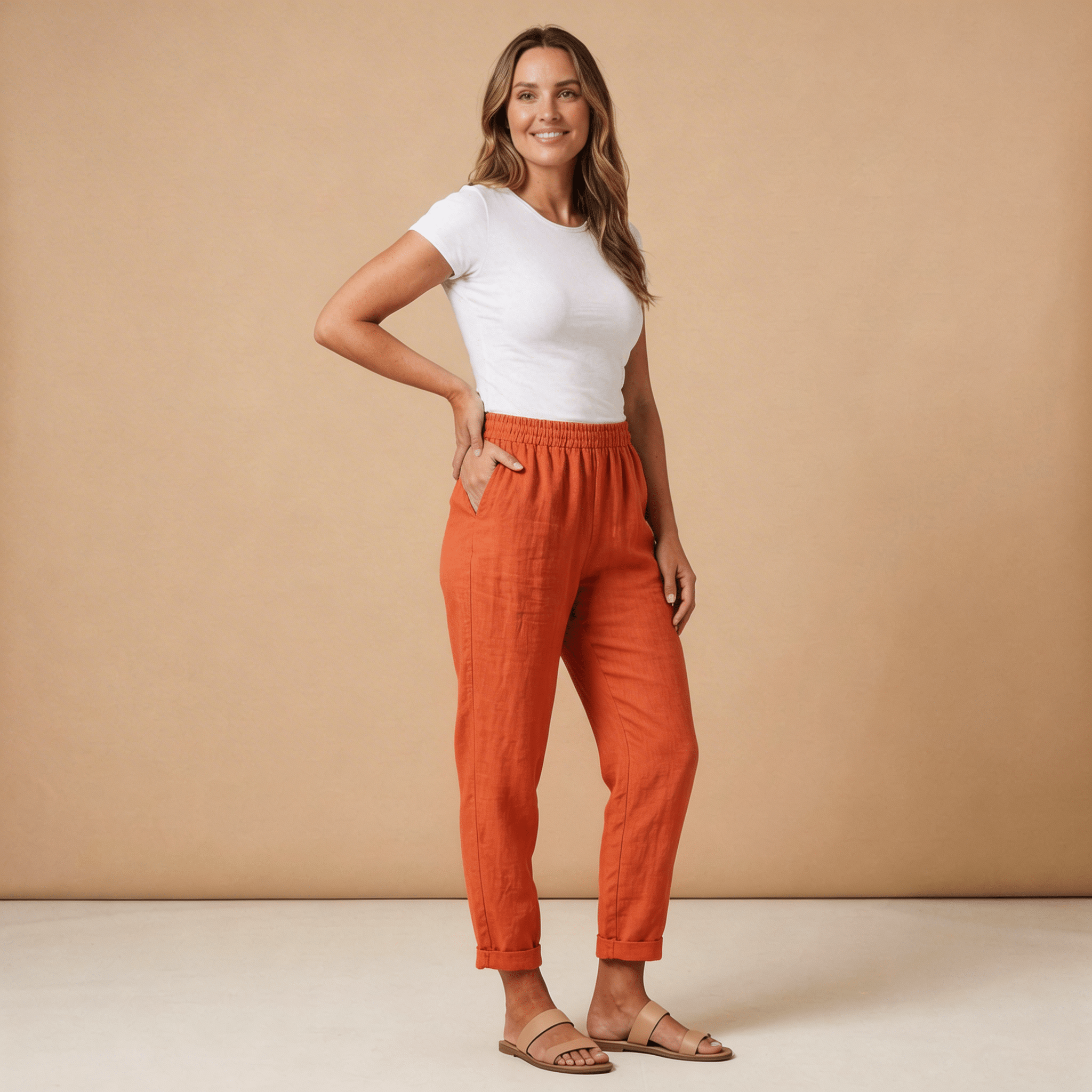 Damen Hose, lockere Passform, verkürzte Länge, elastischer Bund
