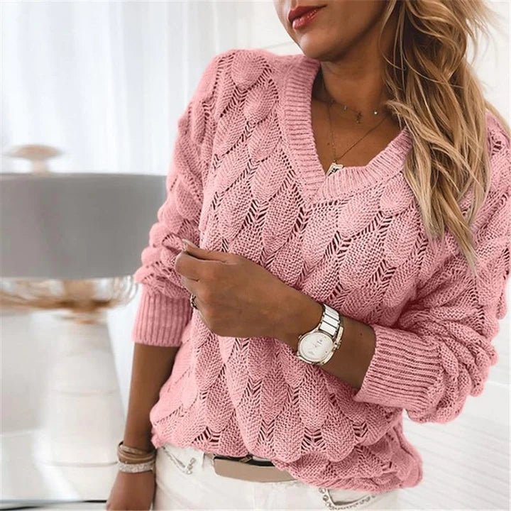 Suéter de cuello en V para mujer, pulóver tejido suave para uso diario