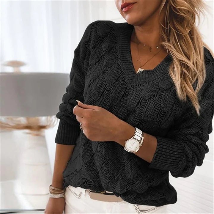 Suéter de cuello en V para mujer, pulóver tejido suave para uso diario