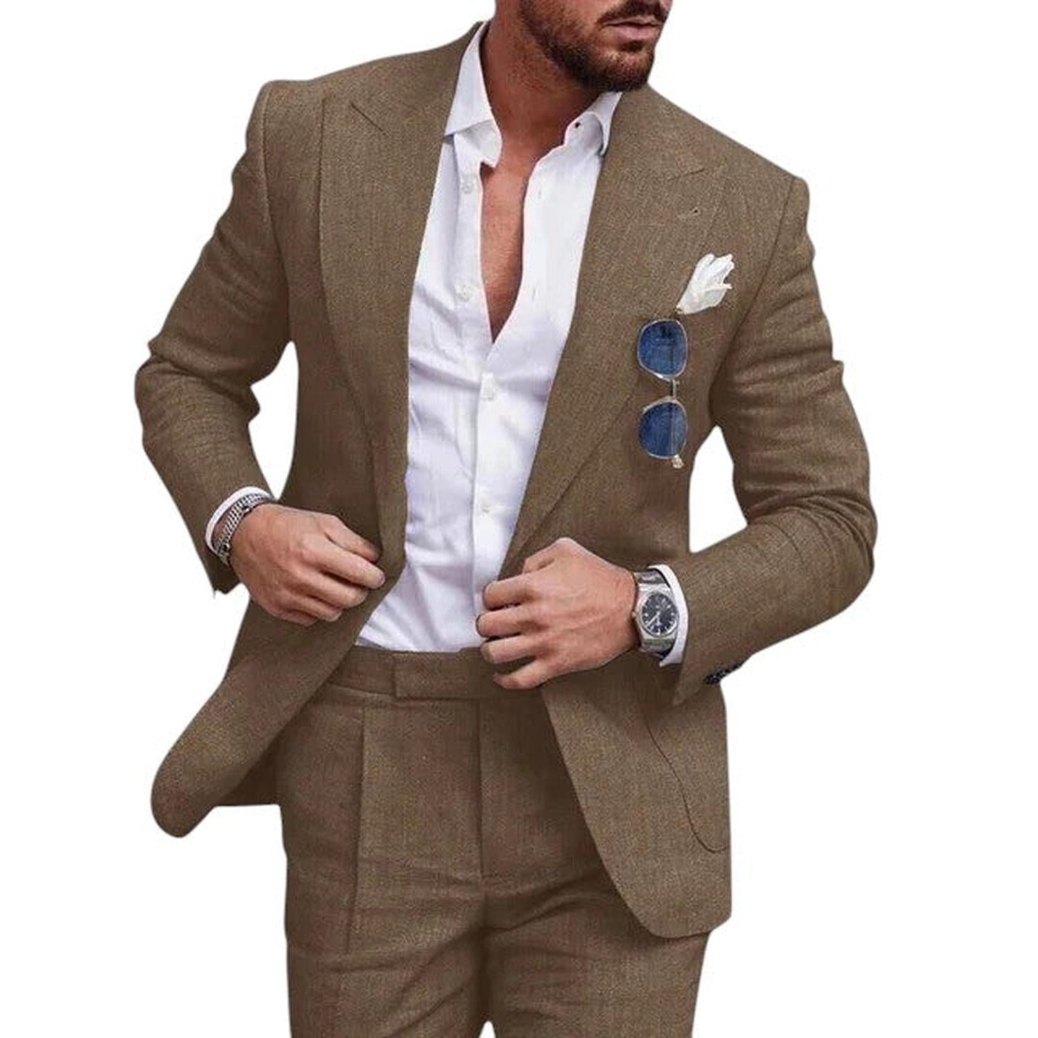 Hochzeitsanzug Herren Leinen 2-teilig Einreihig Sommer-Set