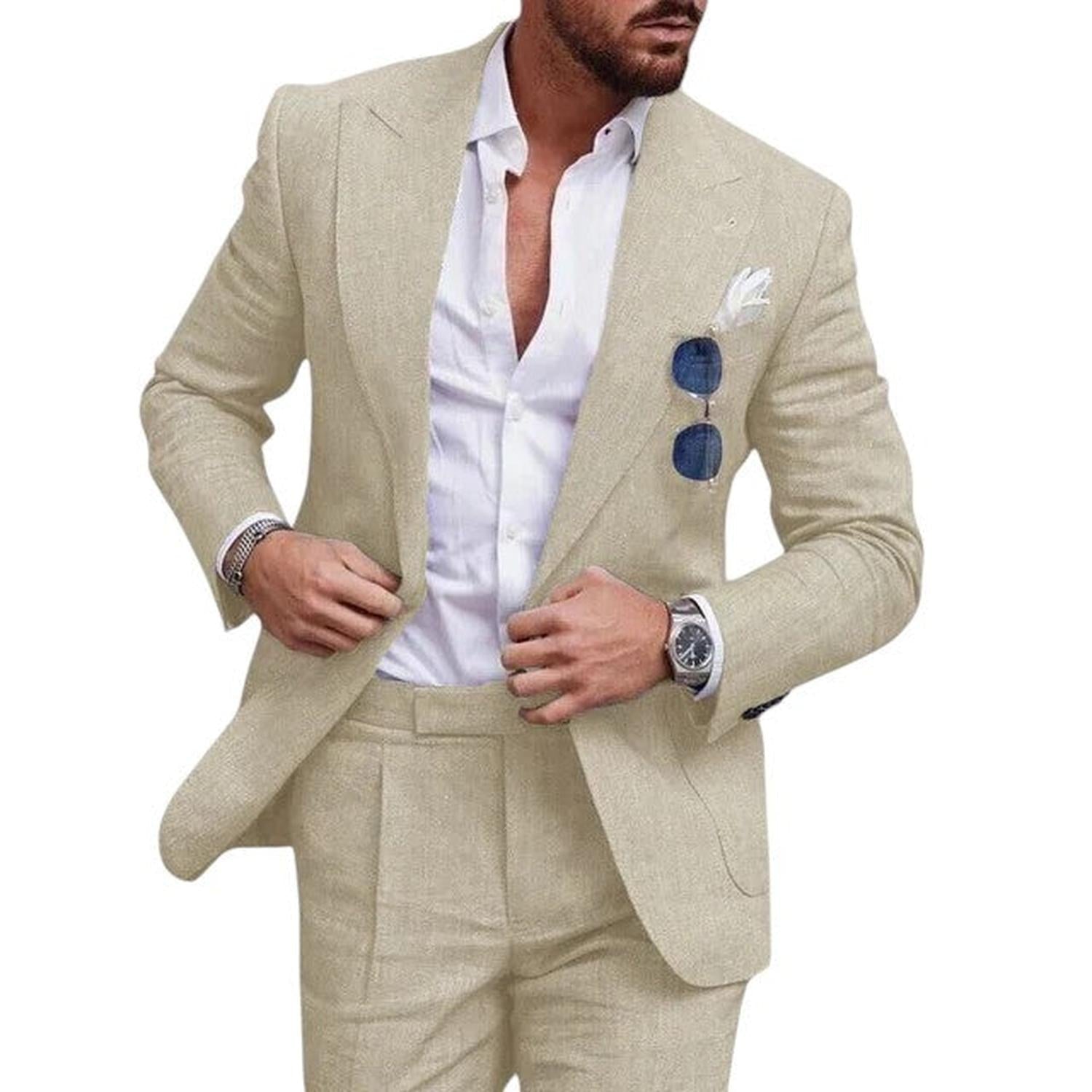 Hochzeitsanzug Herren Leinen 2-teilig Einreihig Sommer-Set
