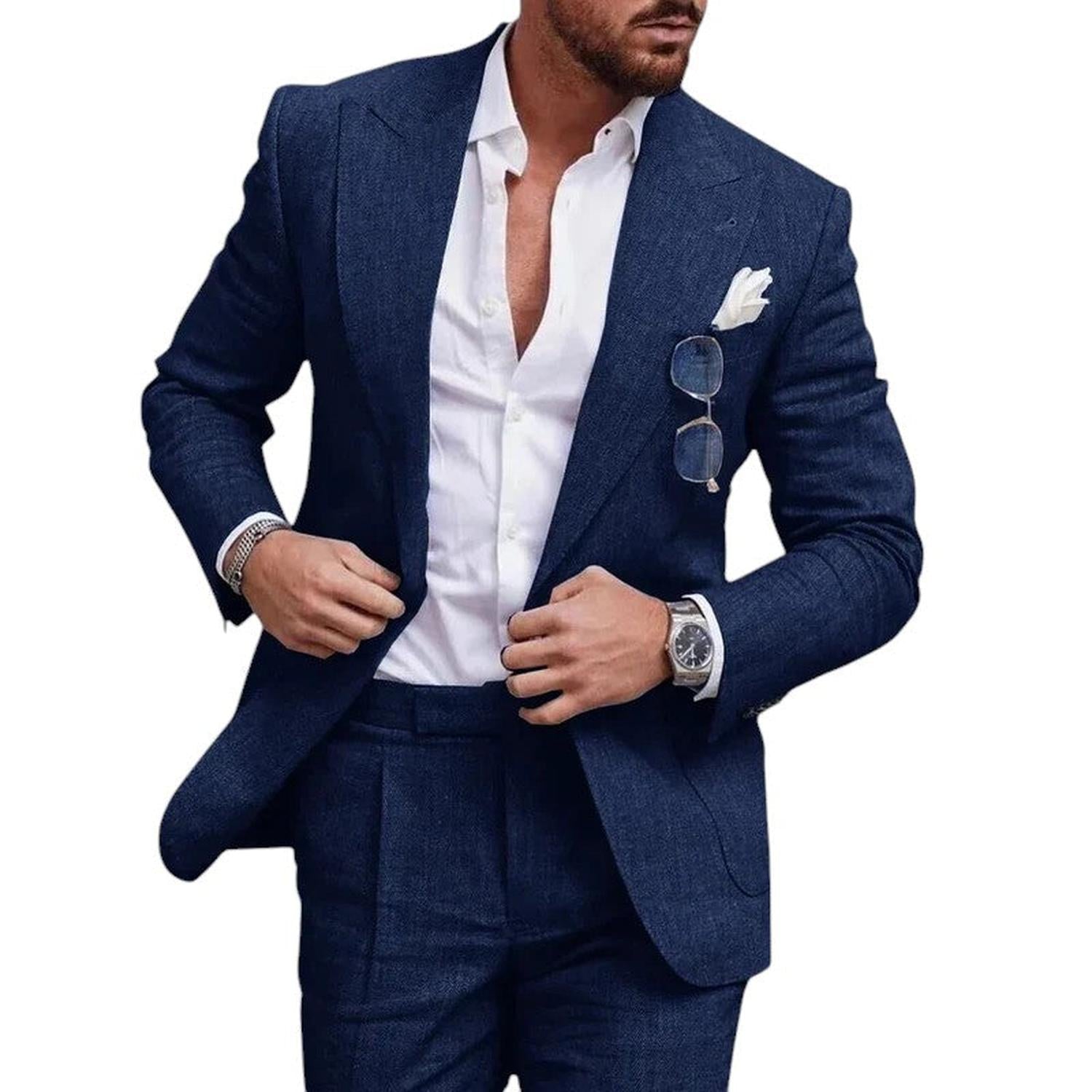 Hochzeitsanzug Herren Leinen 2-teilig Einreihig Sommer-Set