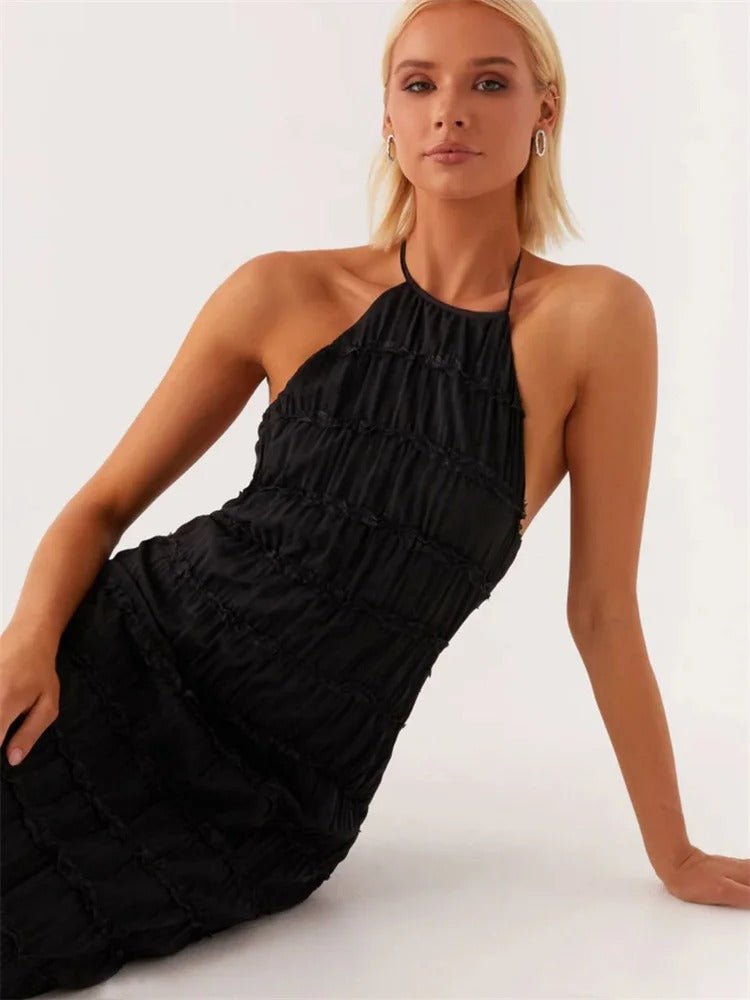 Damen Maxikleid Neckholder Offener Rücken Falten-Design