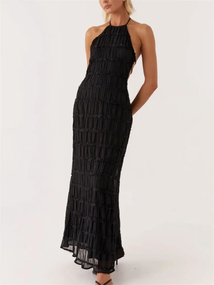 Damen Maxikleid Neckholder Offener Rücken Falten-Design