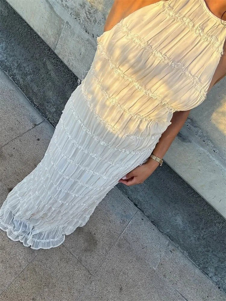 Damen Maxikleid Neckholder Offener Rücken Falten-Design