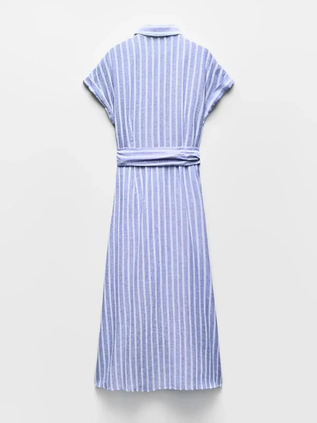Abito maxi da donna lino a righe maniche corte chiusura con bottoni